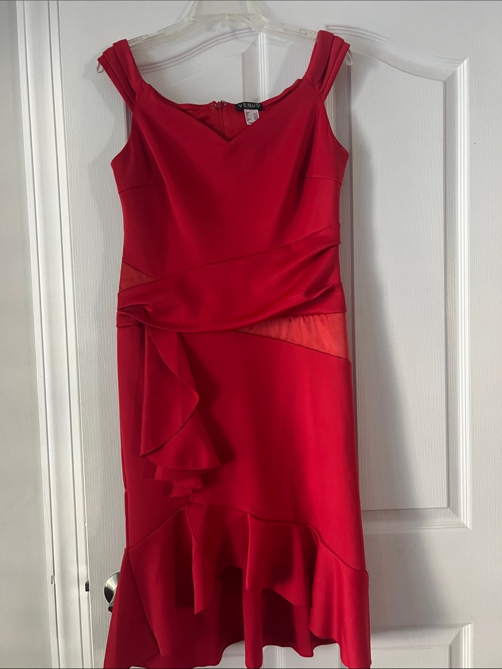 VENUS Red Ruffle Detail Midi Dress
